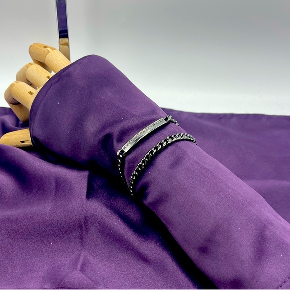 King Ice: Black Stainless Steel Link Wrap Bracelet with Fold Over Clasp Closure - Picture 3 of 14